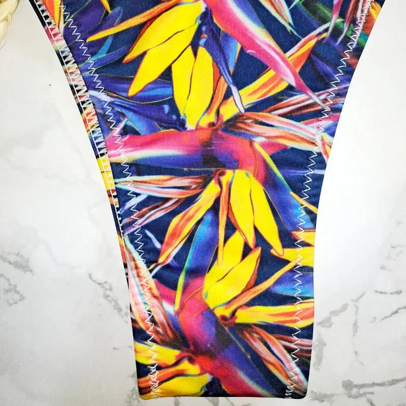 New Floral Print Brazilian Bikini Bottom Women's Swimwear High Waisted Sexy V Thong Swimsuit Bathing Suit Women Swimwear Women