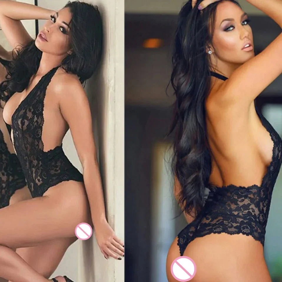 Lingerie Women Lace Babydoll Dress With Thongs Sleeveless Babydoll V-neck Nightdress Exotic Costumes Transparent Porn