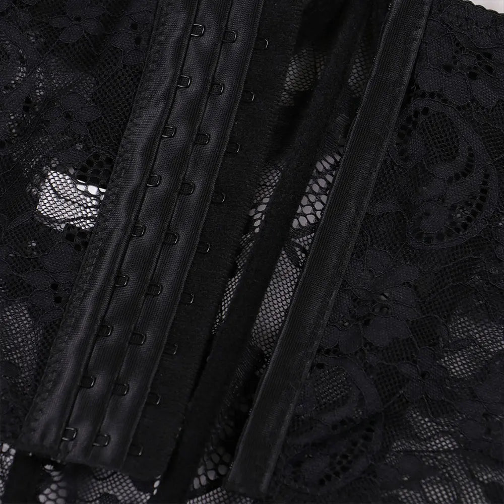 Sexy Black Lace Corset Women Corset Waist Bustier Open Crotch Body Shaper Lingerie Adjustable Belly Corsets Clothing Accessories