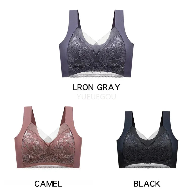 3 Pcs Women's Push Up Bralette Wireless Bras - 5cm Natural Lift, Seamless Lace Plus Size (L-6XL), No Underwire Comfort