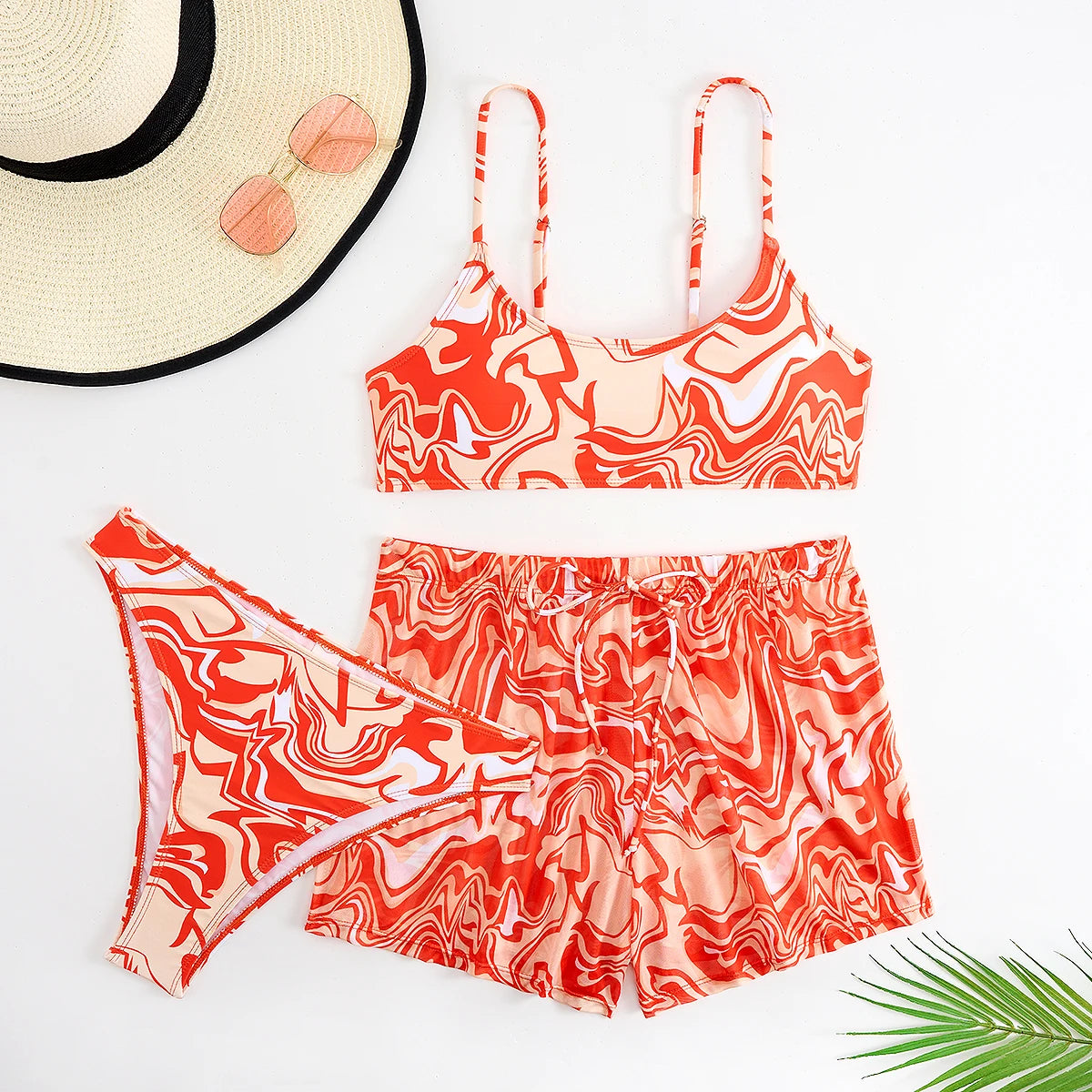 Sexy Bikini 2026 Women 3 Pieces Swimwear Female High Waist Swimsuit Orange Bathers Swimming Bathing Swim Suit Summer Beachwear