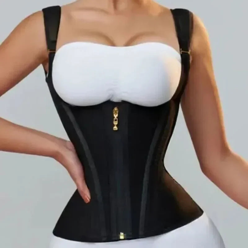 Shapewear Body Shaper Women Double Compression Waist Trainer Corset with Bone Adjustable Zipper and Hook-eyes Flat Belly