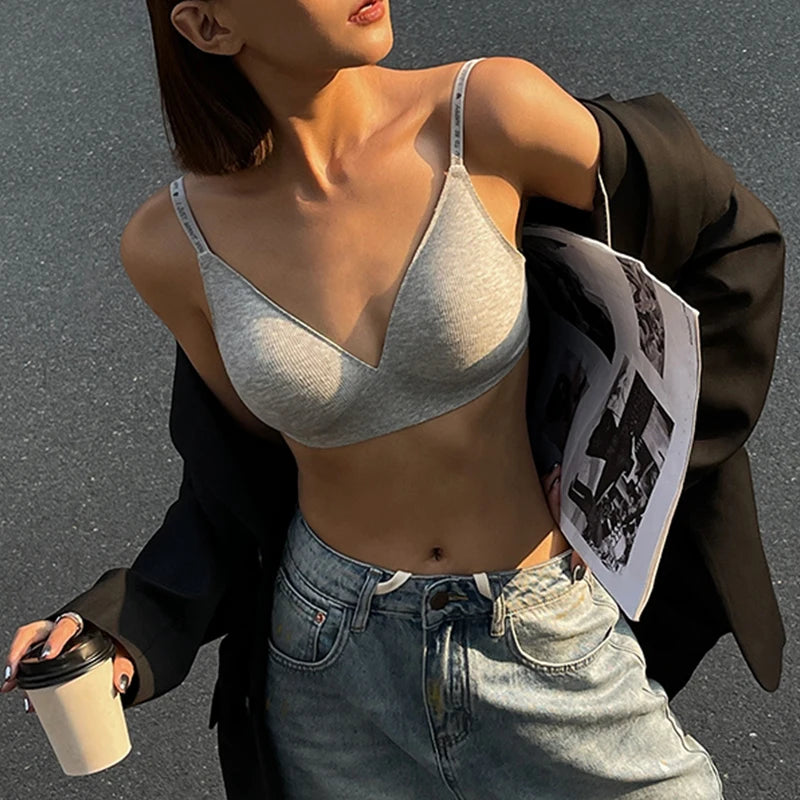 Seamless Bras For Women Sexy Lingerie Letter Strap Tops Wireless Brassieres Push Up Underwear Deep V Intimates U Back Bralette