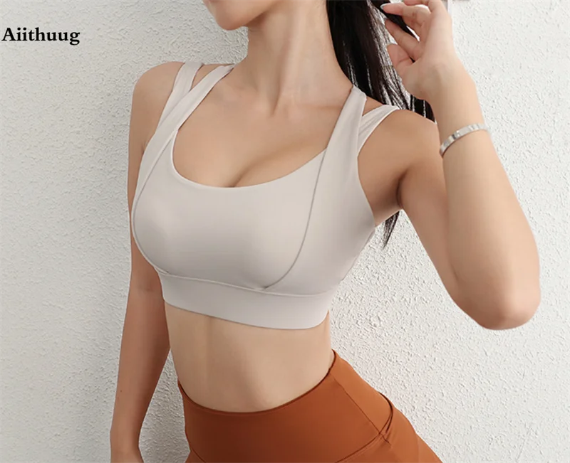 Aiithuug Sports Bras for Yoga Gym Workout Crop Top Fitness Tops Bounce Control Jogging Bras Push Up Running Top Active Wear