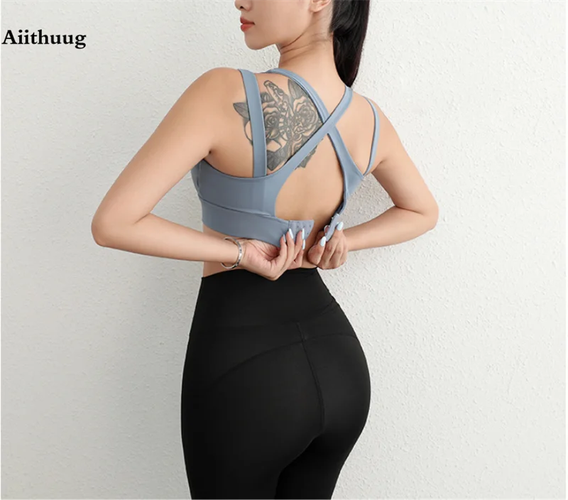 Aiithuug Sports Bras for Yoga Gym Workout Crop Top Fitness Tops Bounce Control Jogging Bras Push Up Running Top Active Wear