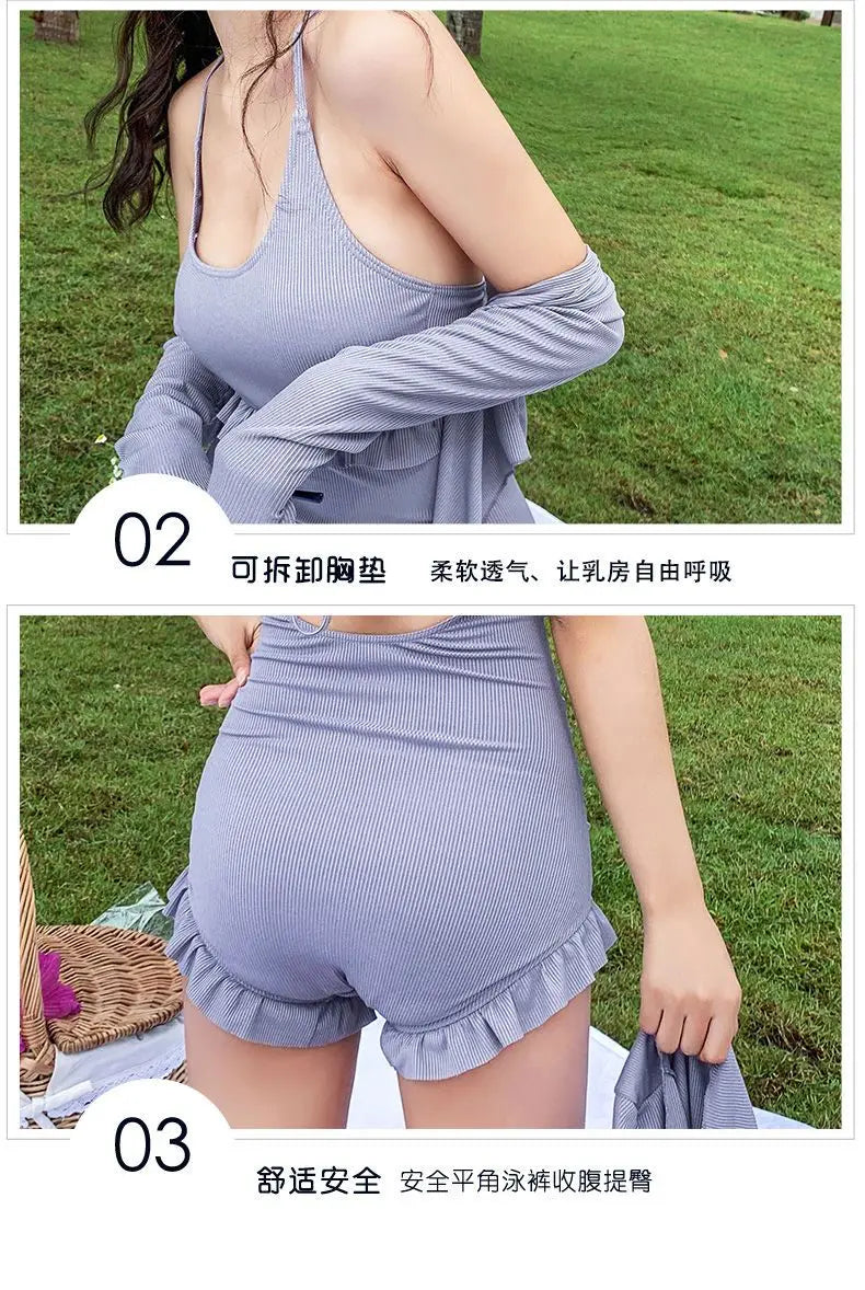 2025 New Swimsuit Women's Belly-covering Slim Swimsuit Conservative Meat-covering Ins One-piece Sexy Long-sleeved Swimsuit Beach