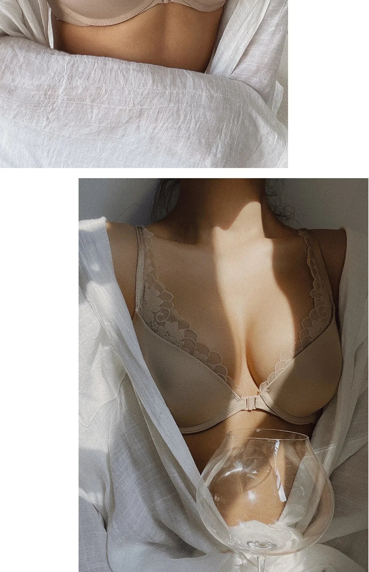 Front Closure Lace Gathered Sexy Bra Breathable Thin Hollow Out Push Up Women's Bras Summer Seamless Lingerie