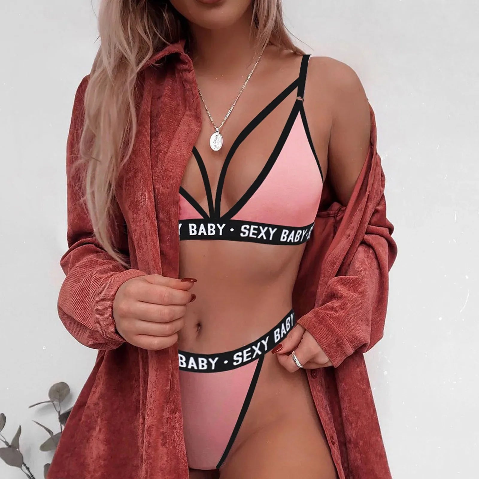 Women's sexy lingerie set sexy letter bikini bra and thong set women's sexy erotic clothing pajamas bikini lingerie
