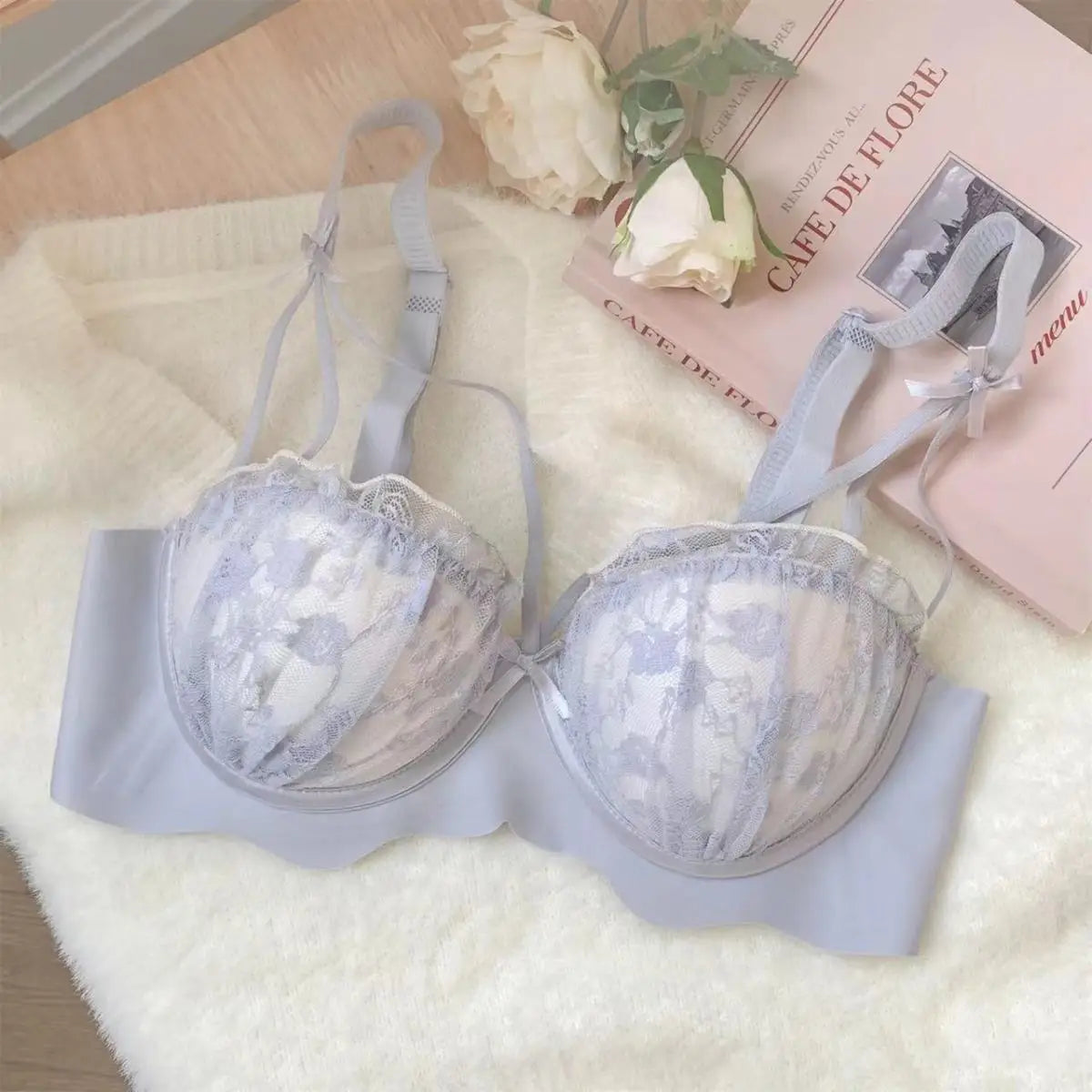Sexy Bras Women's Preventing Sagging Pure Desire Aesthetic Lace Wireless Bralette Explosive Popular Style Small Bust Gathered