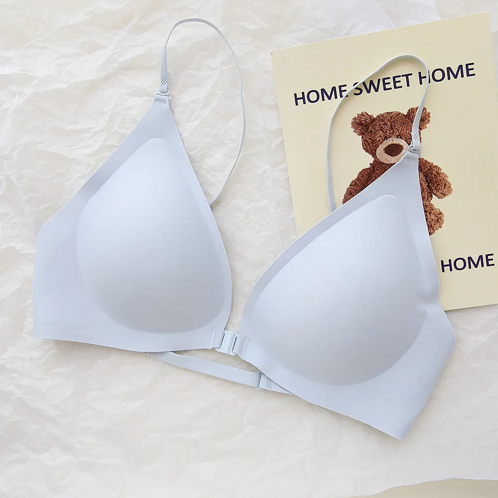 Front-Close Wireless Bra, Large U-Back & One-Strap Design, Seamless Push-Up for Small Bust, Thin Shoulder Straps, Summer Style