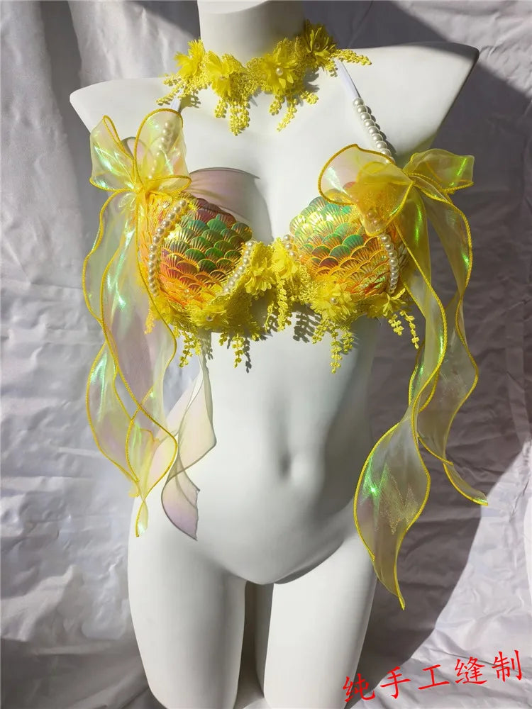 Super Beautiful Mermaid Bikini Sequin Bra Summer Swimming Free Diving Cosplay Mermaid Bra Oceanarium Bar Performance Clothing