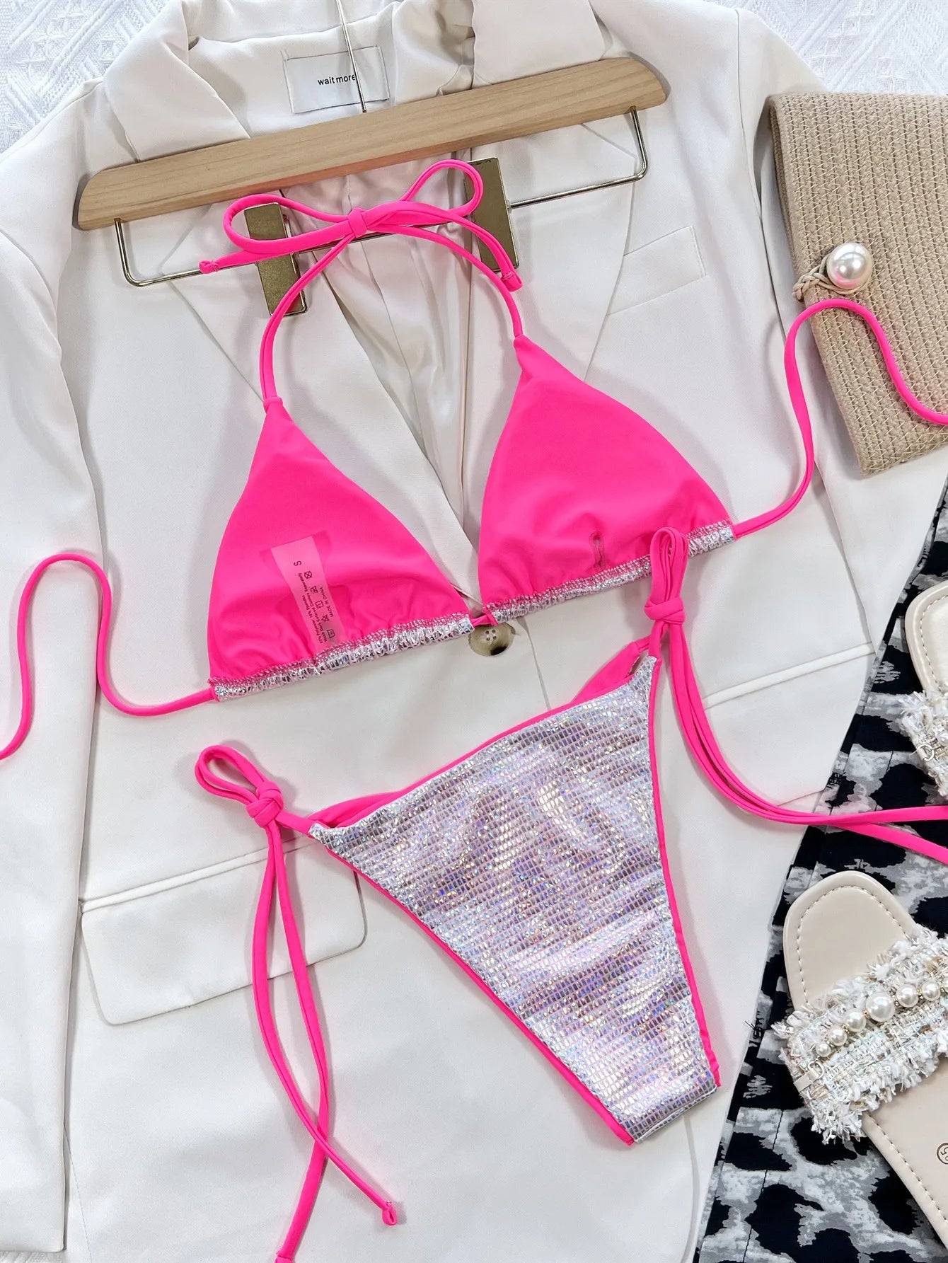 Bikini 2026 Sexy Triangle Shining Sequins Swimwear Swimsuit Women Halter Bikinis Set Bathing Suit Beach Bikini Female Banadores