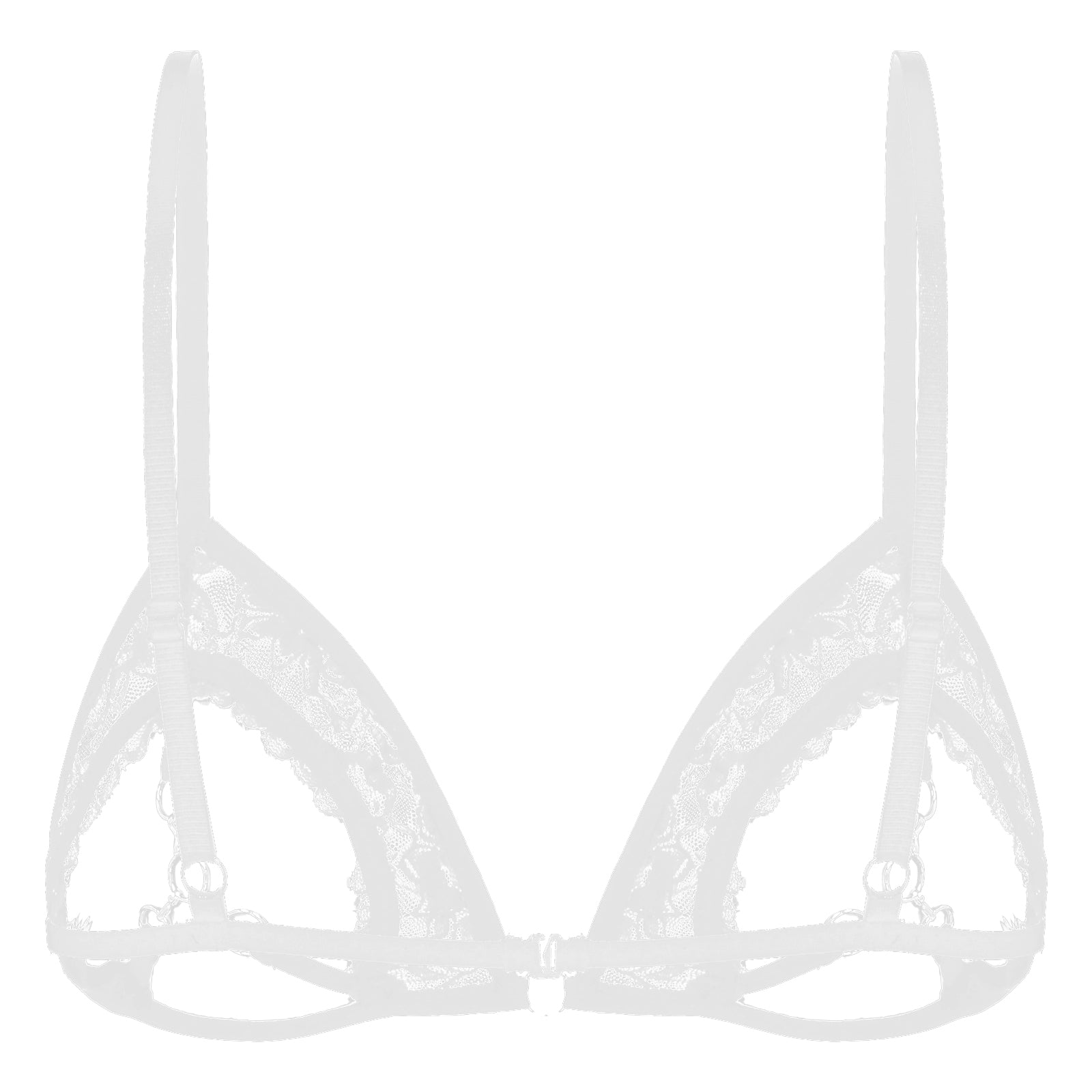 Women's Sexy See Through Sheer Lace Bras Lingerie Open Cups Bra Top Underwear Hollow Out Bra with Metal Rings Linked at Bust