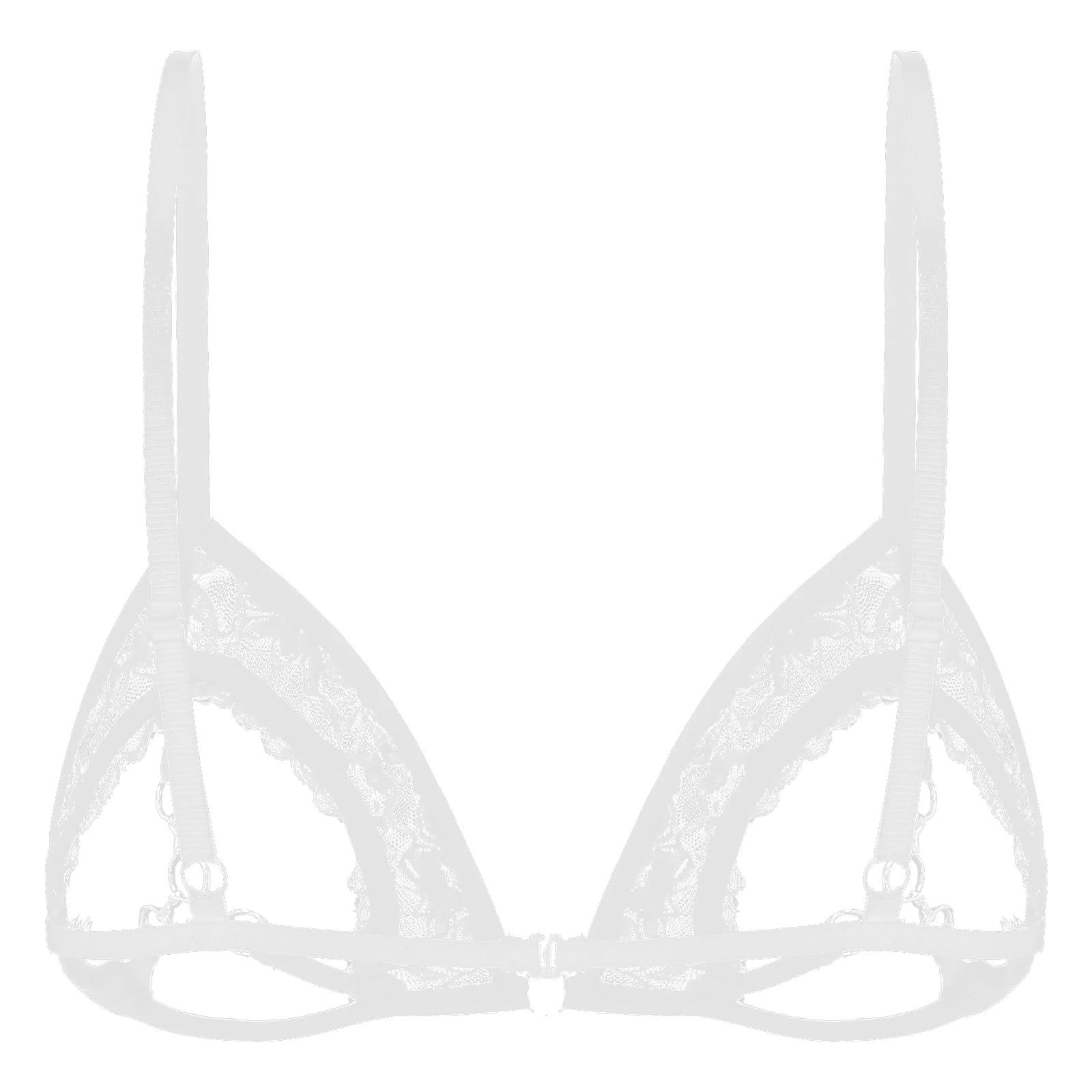 Women's Sexy See Through Sheer Lace Bras Lingerie Open Cups Bra Top Underwear Hollow Out Bra with Metal Rings Linked at Bust