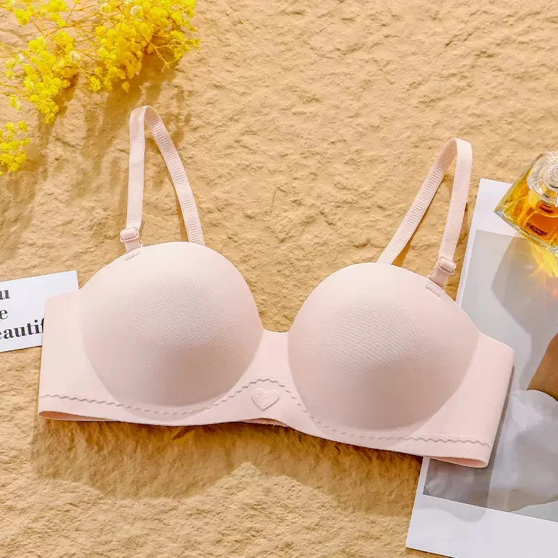 Women's Half Cup Bra Non-Slip Underwear for Small Breasts Gathered without Marks with Side Breast Adjustment