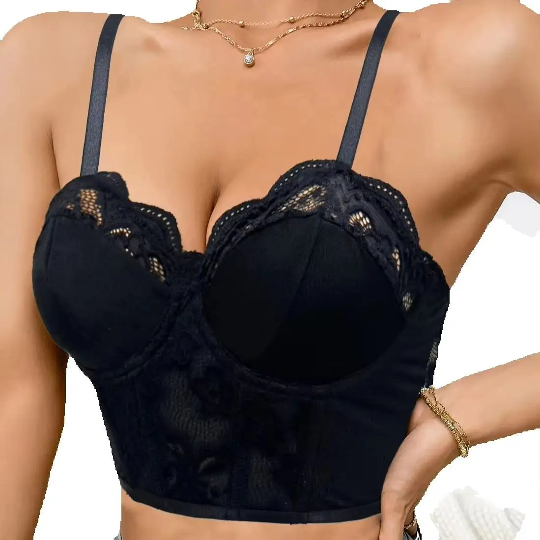Women's Lace Fishbone Push-Up Bra, 3/4 Coverage, Max Support, Breathable, Casual Style, All Seasons, Fitted, Buckle Closure