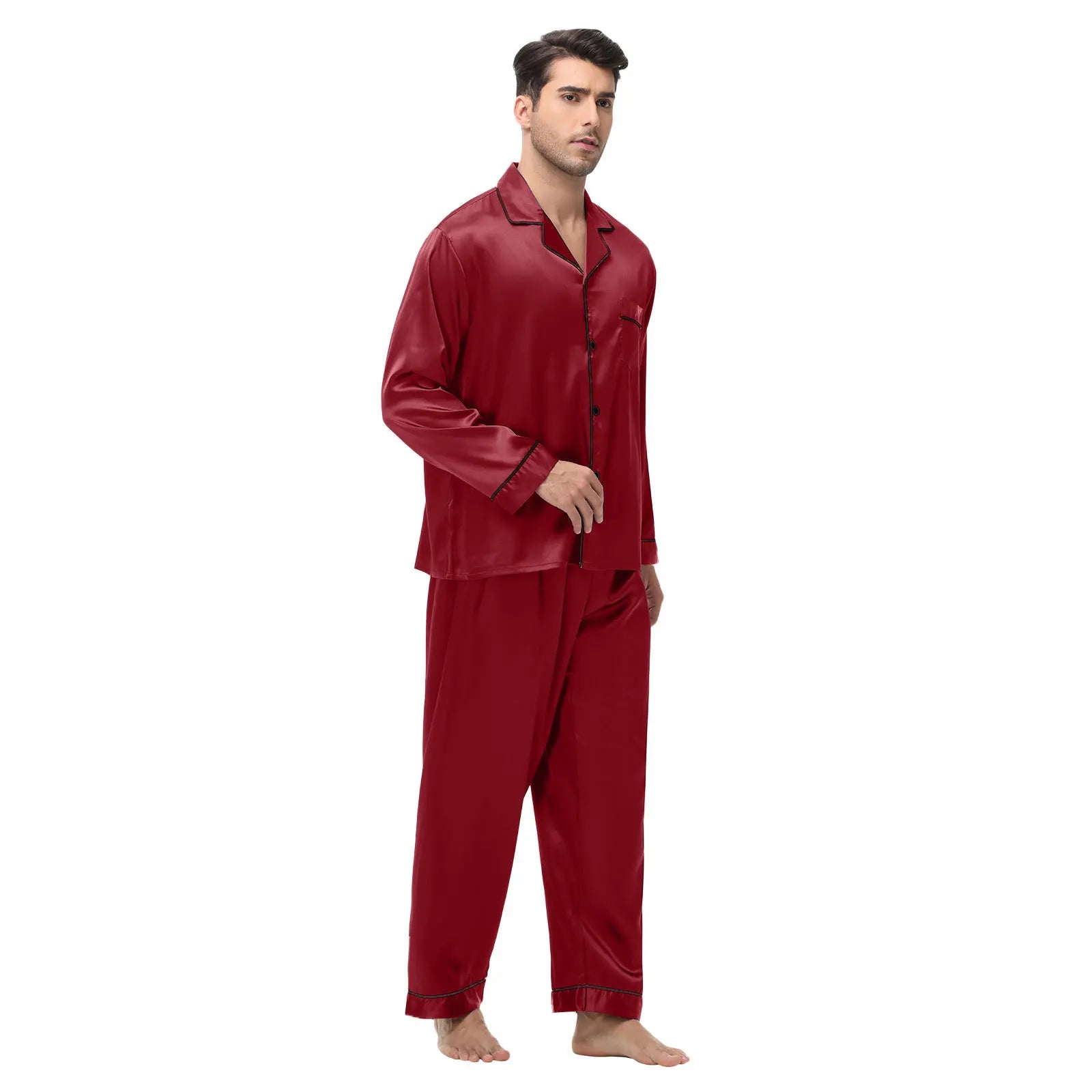 Men Pajamas Set Silk Satin Sleepwear for Man Shirt Long Sleeve Pijama Male Fashion Soft Loungewear S-2XL Size Spring Nightwear
