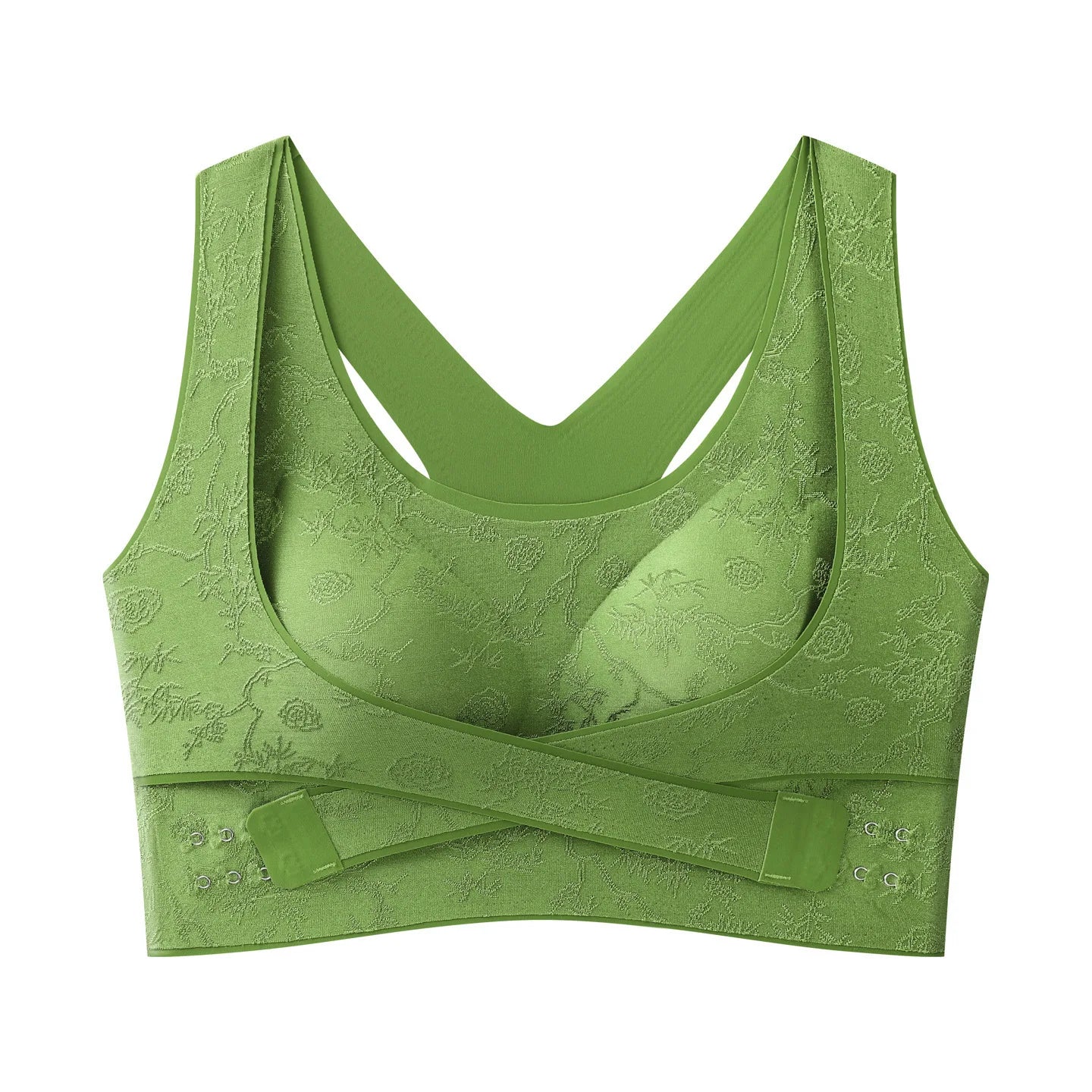 Embossed Floral Tank Bra Women’s Seamless Wirefree Bra Side Buckle Push Up Anti-Sag Comfort Everyday Underwear