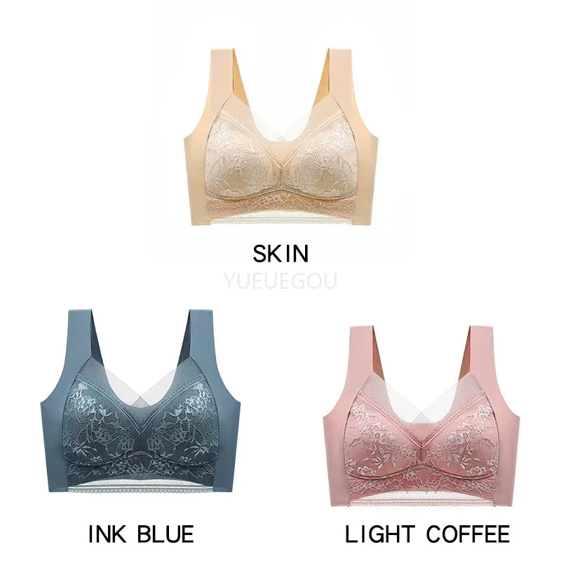 3 Pcs Women's Push Up Bralette Wireless Bras - 5cm Natural Lift, Seamless Lace Plus Size (L-6XL), No Underwire Comfort