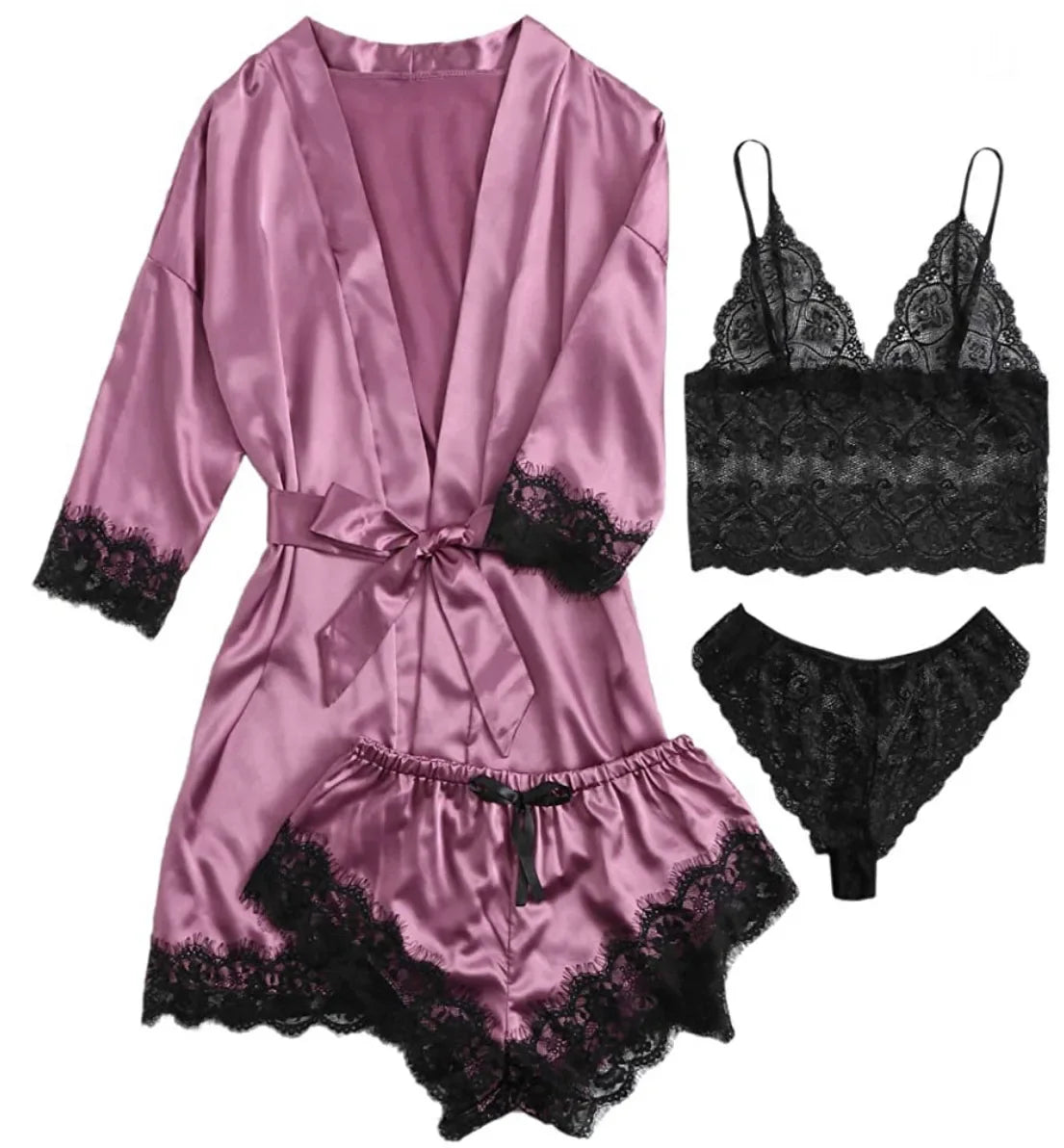 Spring and Autumn Women's Sexy High-quality Lace Camisole Pajamas Soft Comfortable Breathable and Comfortable 4-piece Set