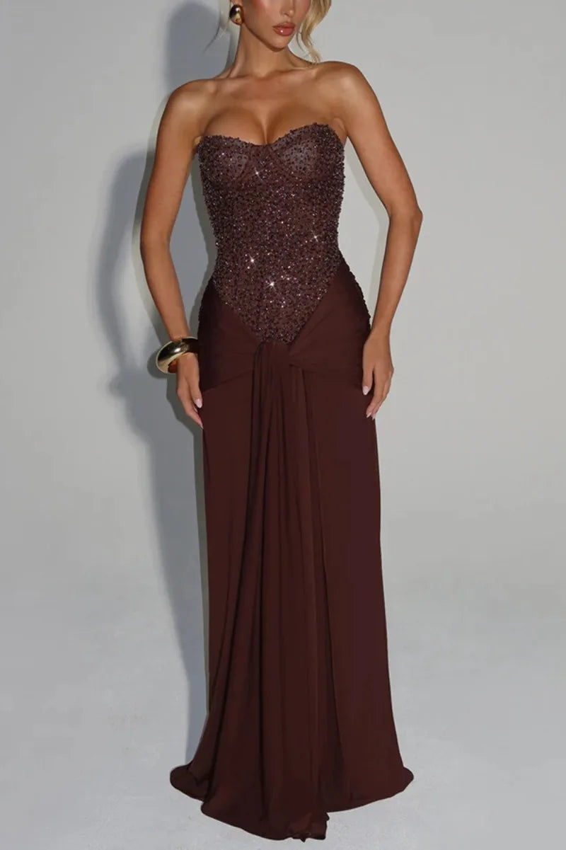 Sexy Women Sequins Party Wedding Dress Elegant Off Shoulder Slim Lace Graduation Ceremoney Mermaid Bodycon Corset Long Dress