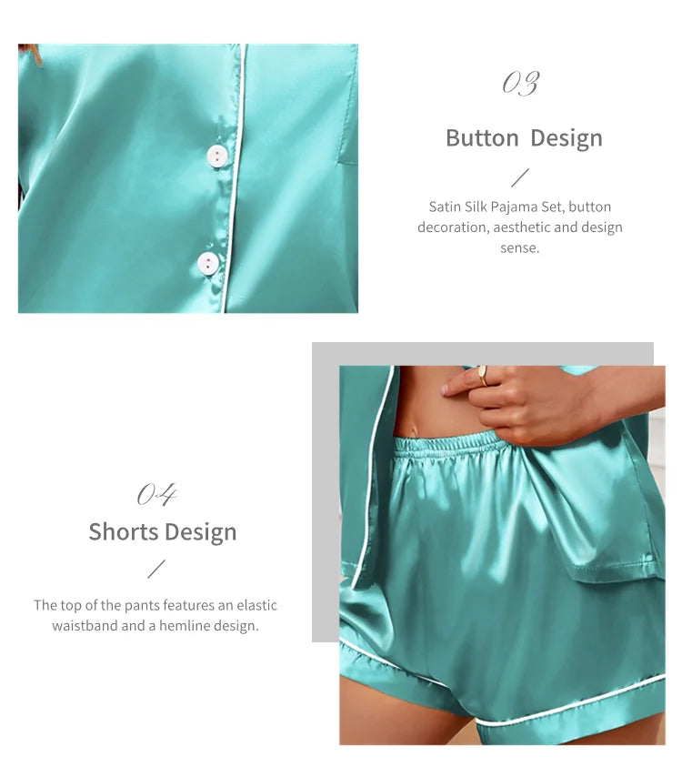 Women's Pajamas Set Summer Short Sleeve Button Down Top & Shorts Two-piece Pj Sets Sleepwear Loungewear Pyjama Femme Nightwear