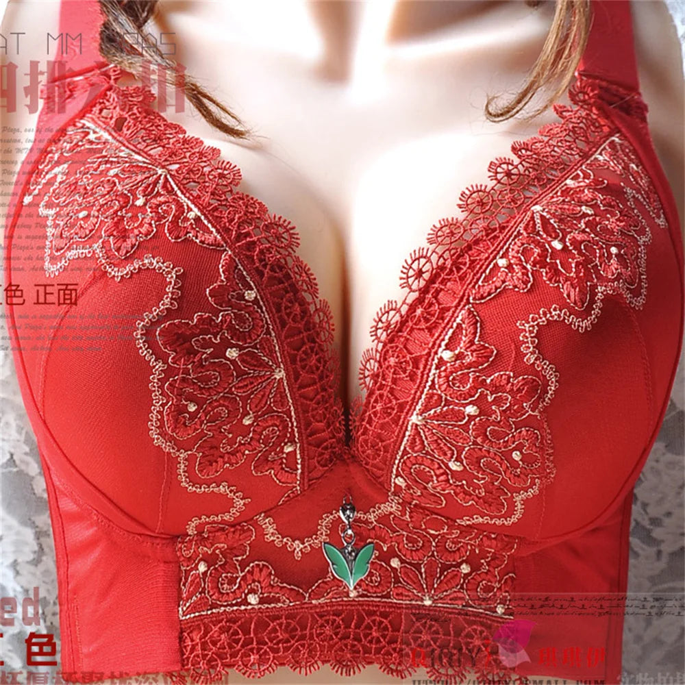 Bra Gather Bra Wireless Plus Size Women's Breathable And Comfortable Lace Embroidery Full Coverage Seamless Bra Plus SIZ CDE Cup