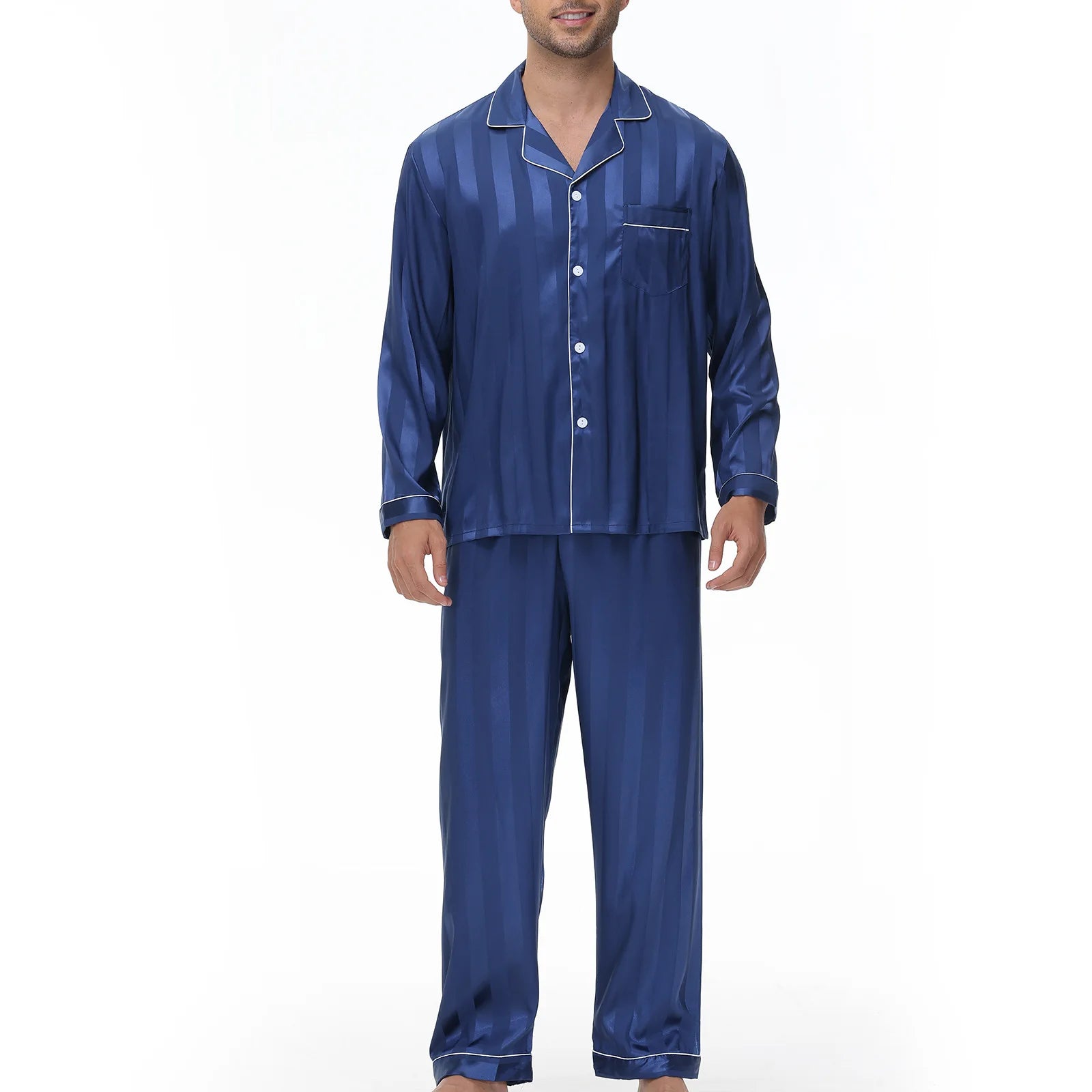 Men Pajamas Set Silk Satin Sleepwear for Man Shirt Long Sleeve Pijama Male Fashion Soft Loungewear S-2XL Size Spring Nightwear