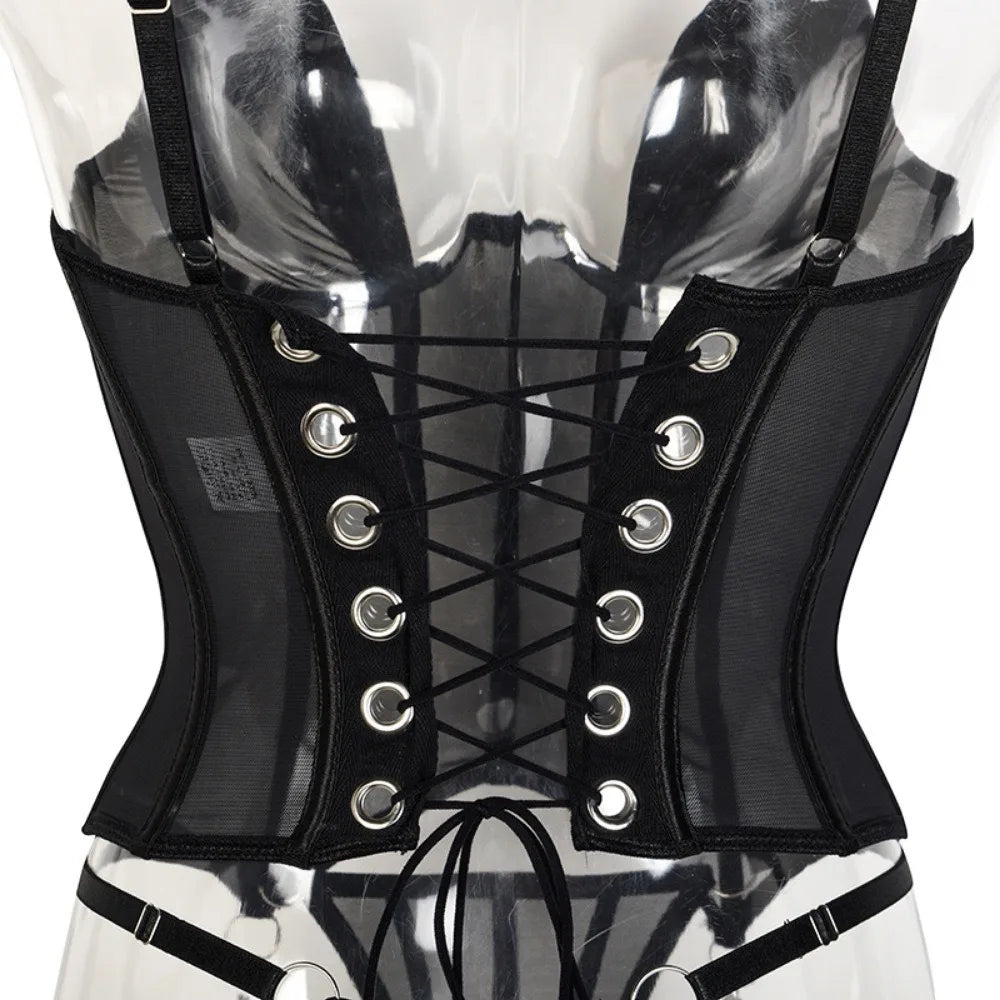 Mesh Corset Lingerie Set With Matching Thong And Chain Detailing Womens Mesh Lingerie Naughty Outfits For Women