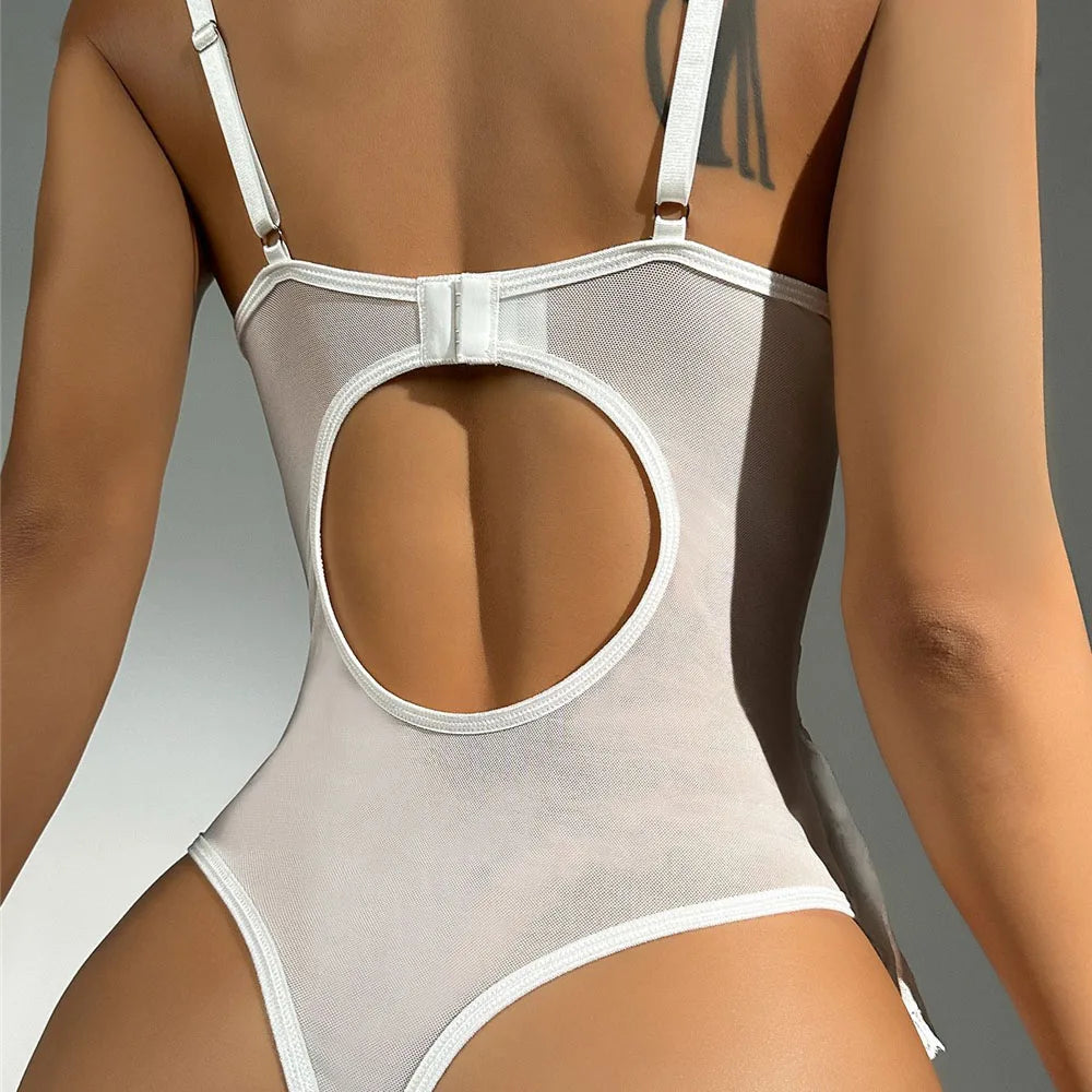 Sexy Lingerie Lace Transparent Open Bodysuit For Women Hollow Out Bra Underwear Erotic Thongs Garters Belt Babydoll Sets Tights