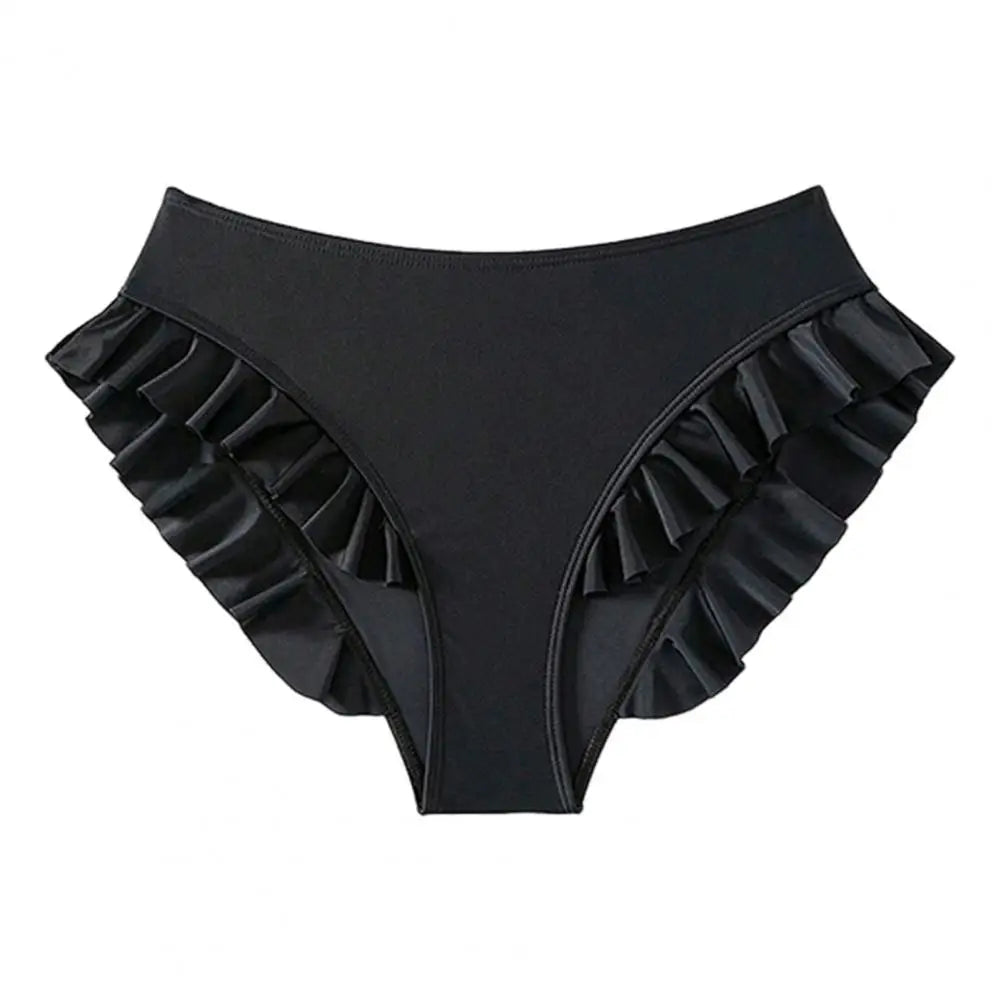 Women Swim Trunks High-waisted Ruffle Trim Bikini Bottoms for Women with Tummy Control Quick-drying Beachwear Swimwear Trunks