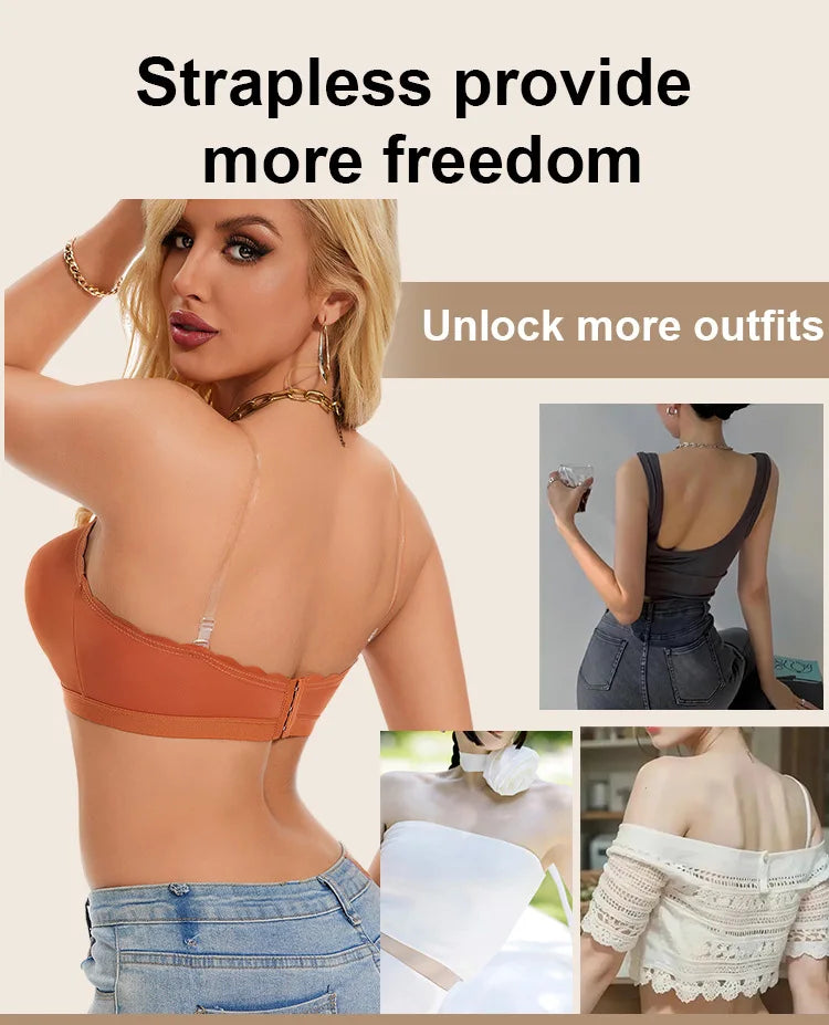 Lingerie Wireless Gather Bra Women Invisible Bra Front Buckle Push up Seamless Bra Sexy Strapless Underwear Waves Grain Bras