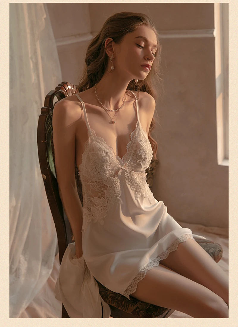 Women Sexy Lace Night Dress Sleepwear Robe Sets Lingerie Bridesmaid Gift Bathrobe Party Pajamas Nightgown Dressing Home Suit