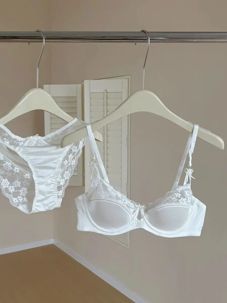 High Quality French Demi Cup Bra Set Soft Lace Thin Lightweight Side Support Anti Sagging Comfort Everyday Wear 32-38AB Bra Suit