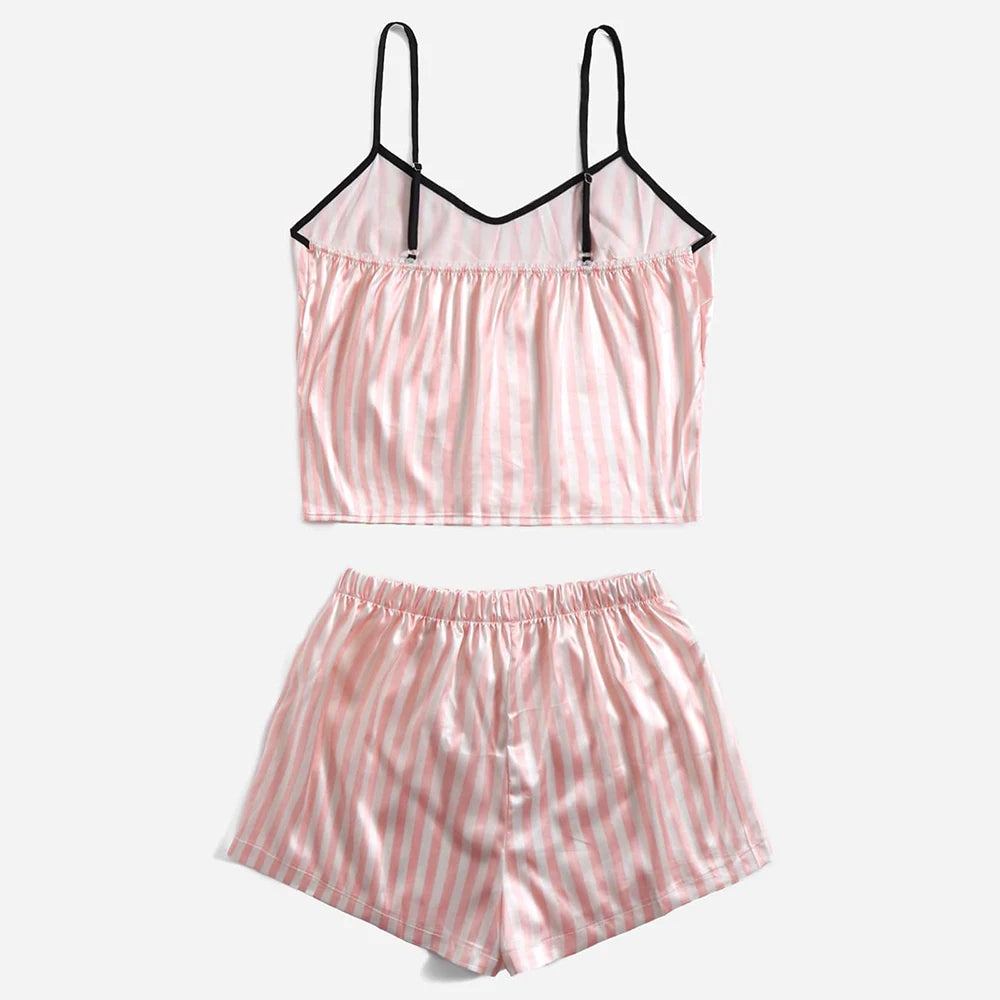 Women's Sexy Summer Pajama Sets Cartoon Pattern Pajamas Strap Sleeveless Satin Set Sleepwear Female Pijamas Nightwear Home Suit