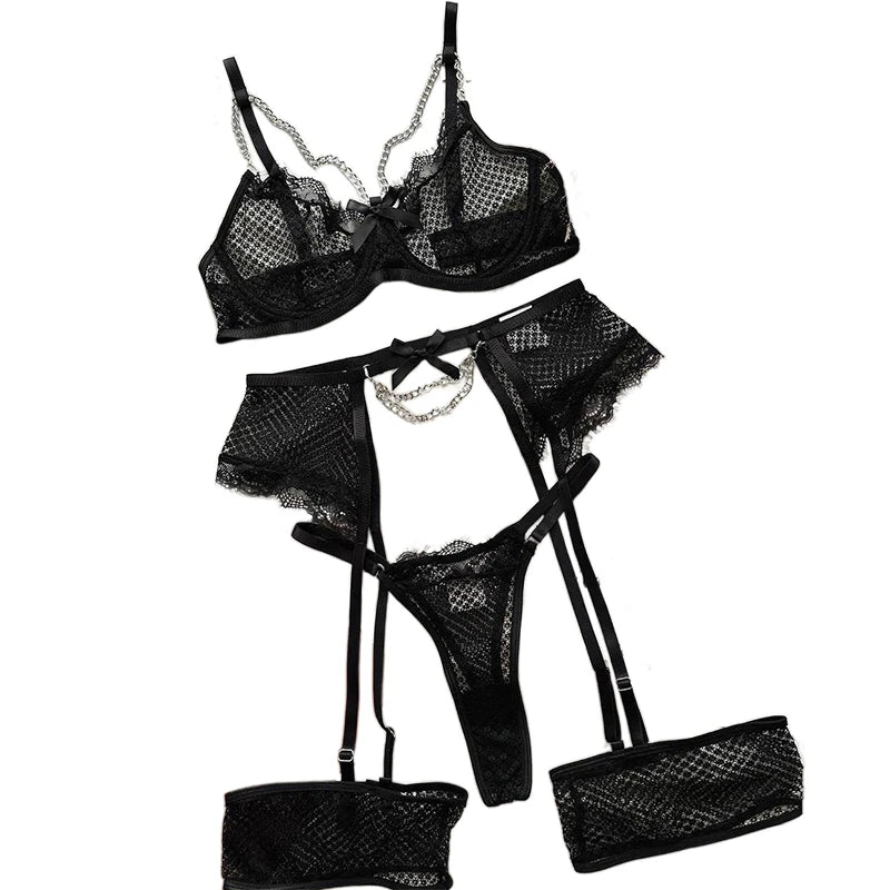 Sexy Lingerie Underwear Bras Sets Lace Garter Lingerie Women Underwire Bra And Panty Thongs Ladies Underwear Set