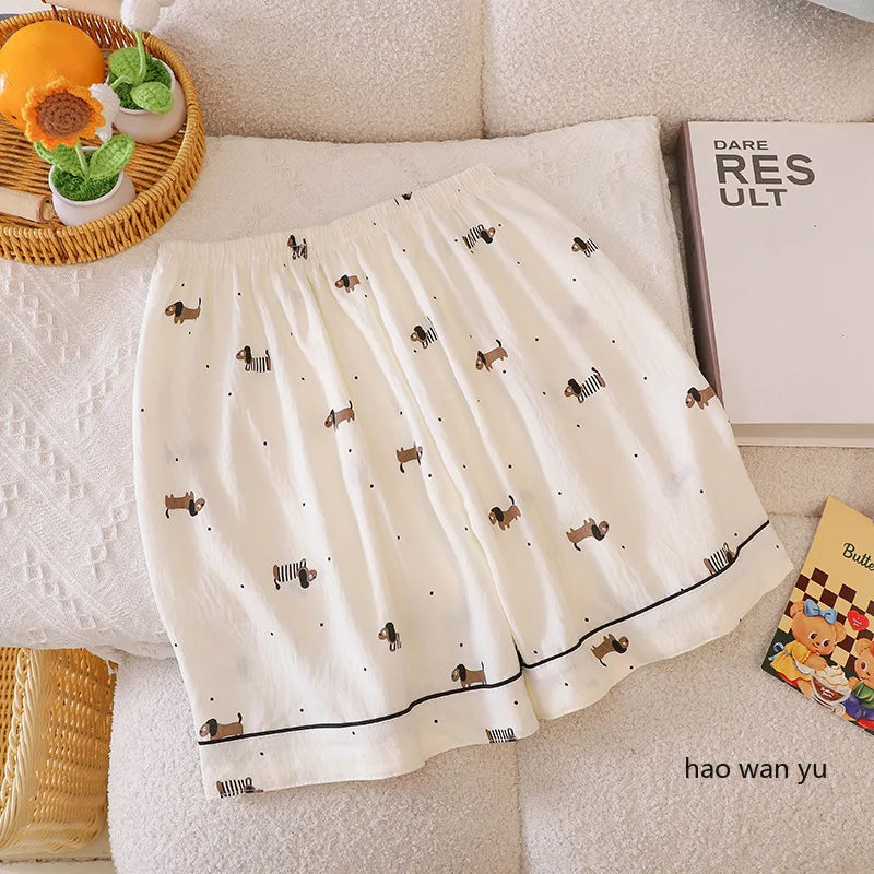 Pajama for Women Short Sleeves with High Luxury Feel Suitable for Outerwear Home Clothing Set Nightwear Homewear Small Dog Print