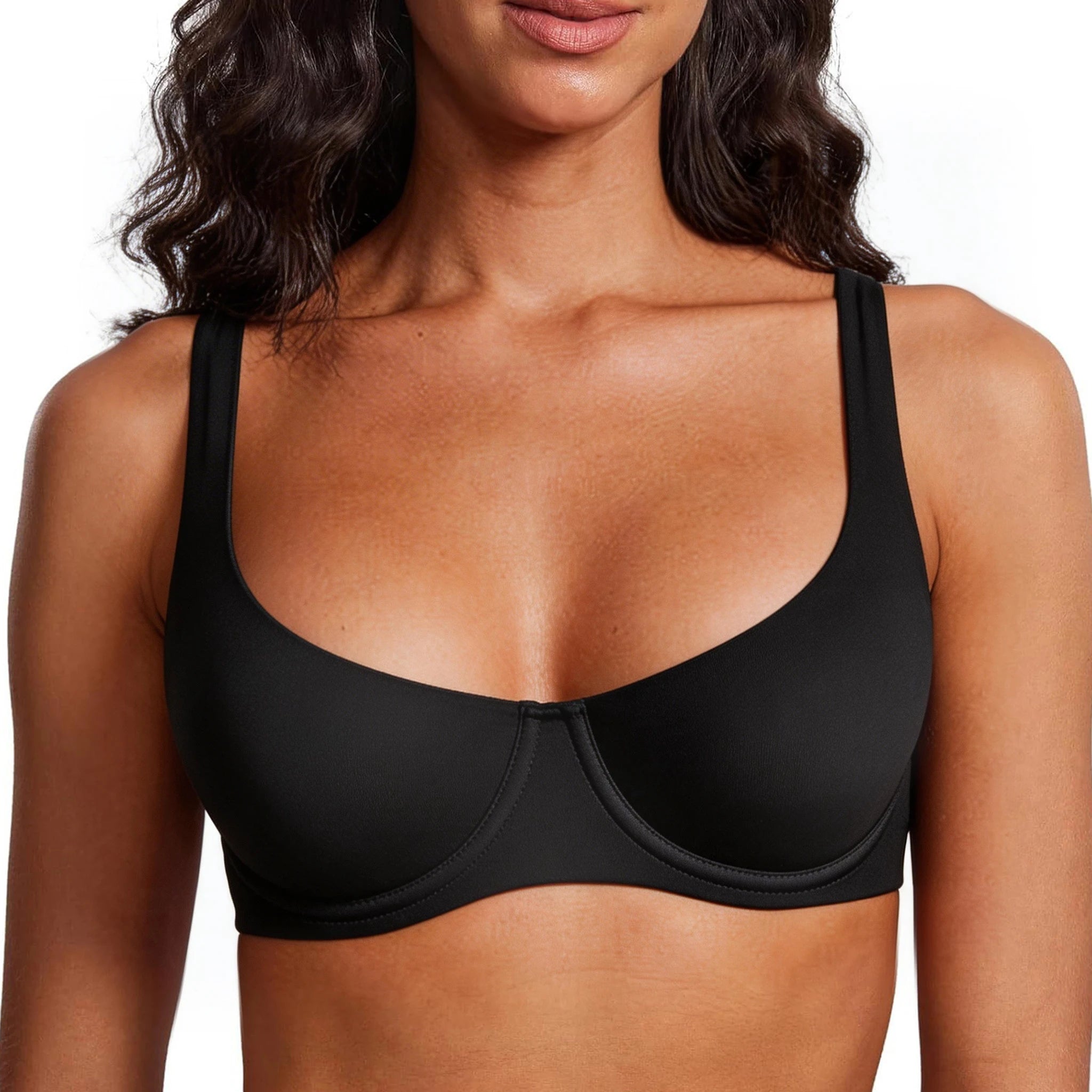 Women's Unlined Balconette Sport Bra Underwire Supportive Plus Size Daily Comfort Smooth Scoop Neck Invisible Under Every Outfit