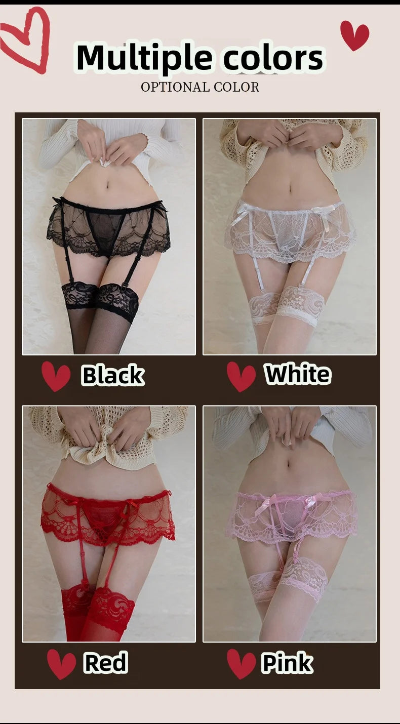 Sexy Lingerie Set with See-through Lace Garter Belt Stockings And Thong Underwear for Alluring Charm And Sensual Appeal