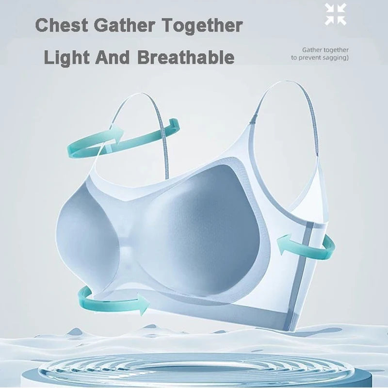 3PCS Ultra-Thin Breathable Ice Silk Bras Women's Seamless Back Halter Vest Wrap Bras Chest Gather Together Light Breathable Tops