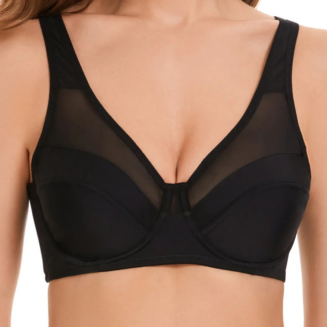 Large Size Women's Full Coverage Minimizer Lace Bra Underwire Non-Padded Soft Everyday Transparent Thin Minimizer Bras CDEFG