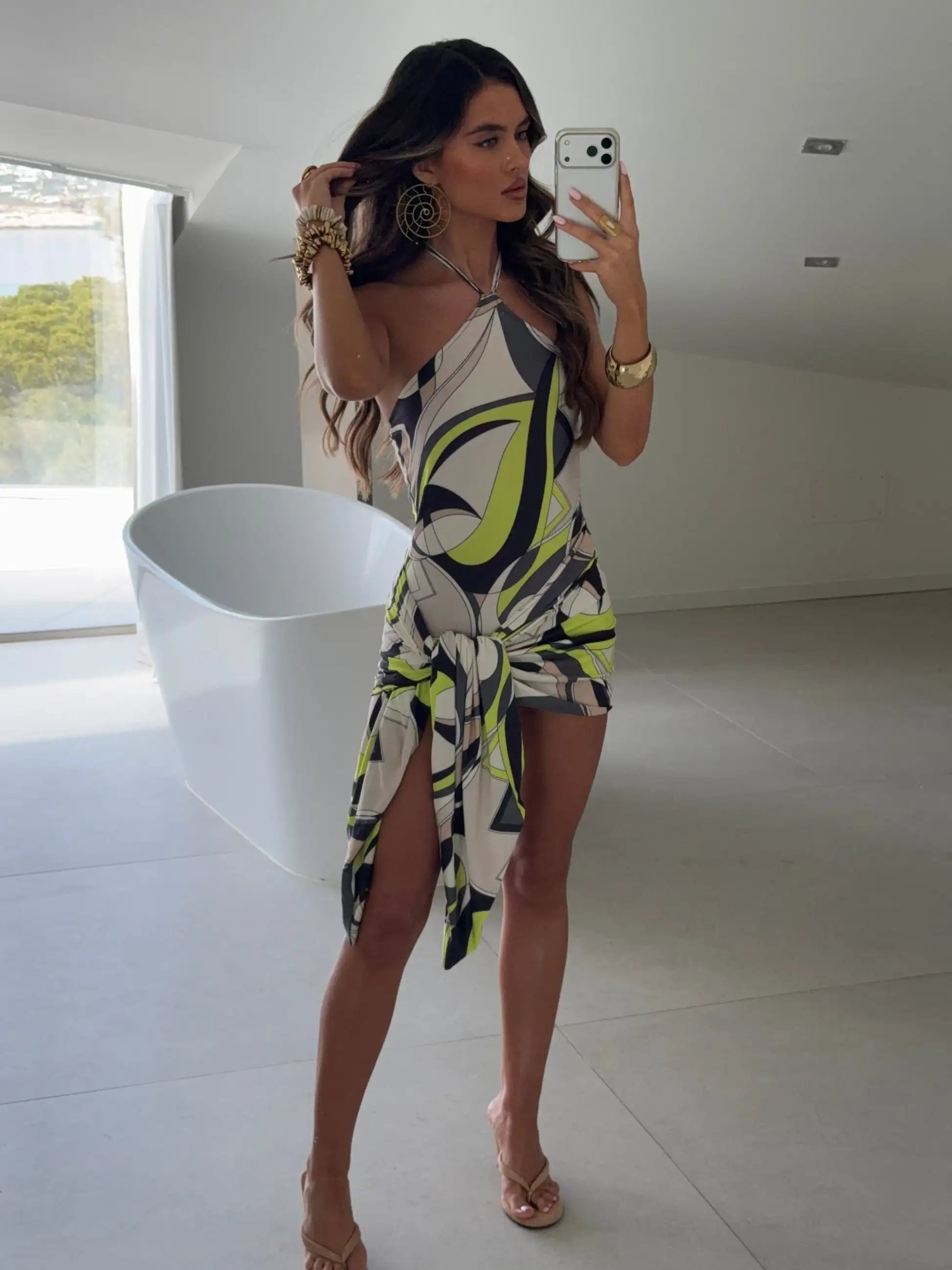 2026 New Luxury Design Women's Hollow Out One-piece Swimsuits And Skirt Geometry Print Sexy Bikini Fashion Beach Bathing Suit