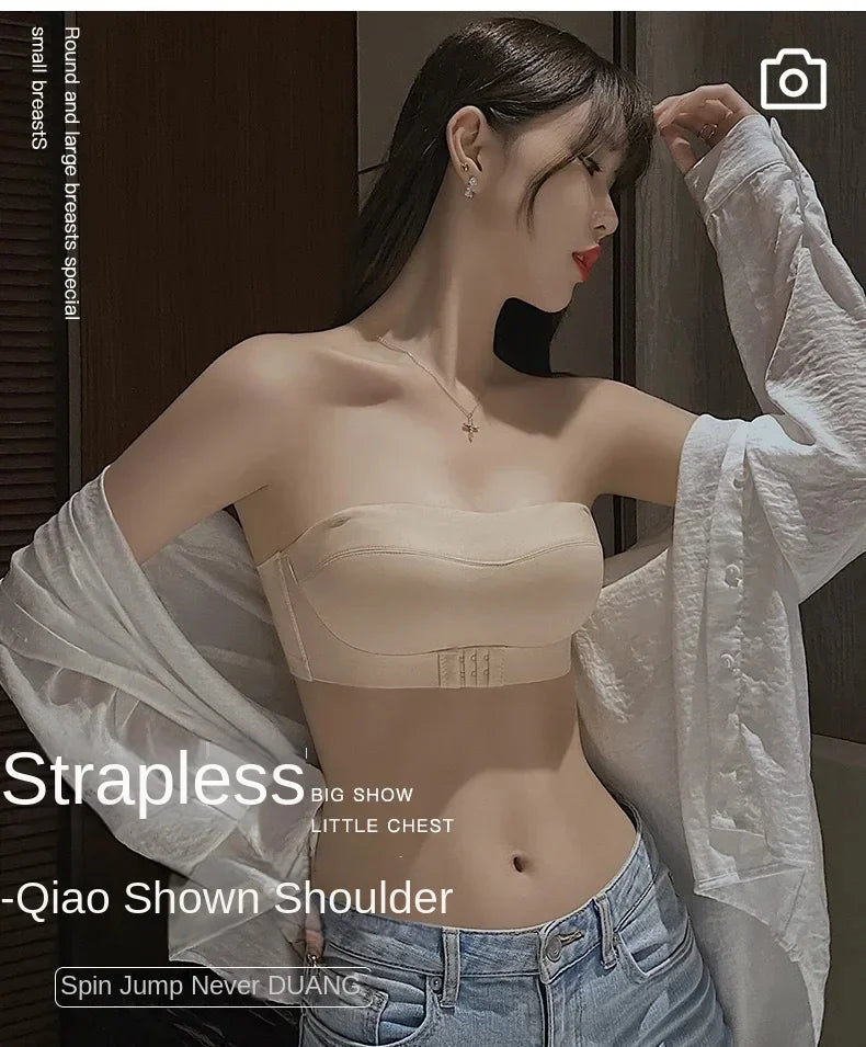 Strapless Women's Underwear Non-slip Gathered Small Chest Tube Top Beautiful Back Invisible Anti-light Wedding Women's Bra