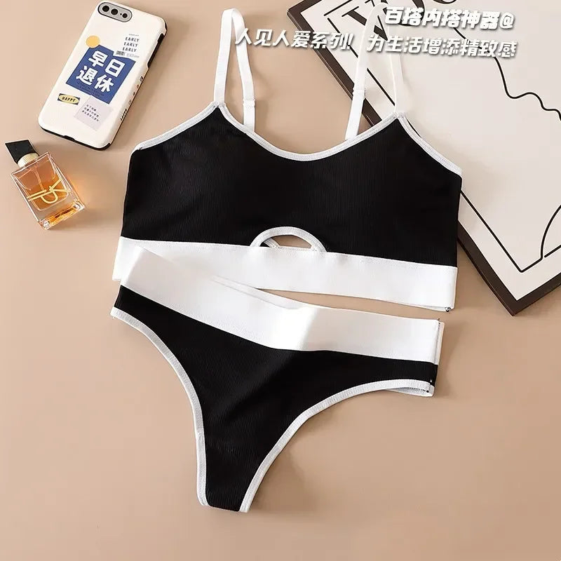 Seamless Bras Sports Bra And Panties Set Women Hollow Out Cotton Underwear U Back Push Up Bras Comfort Sexy Set Lingerie