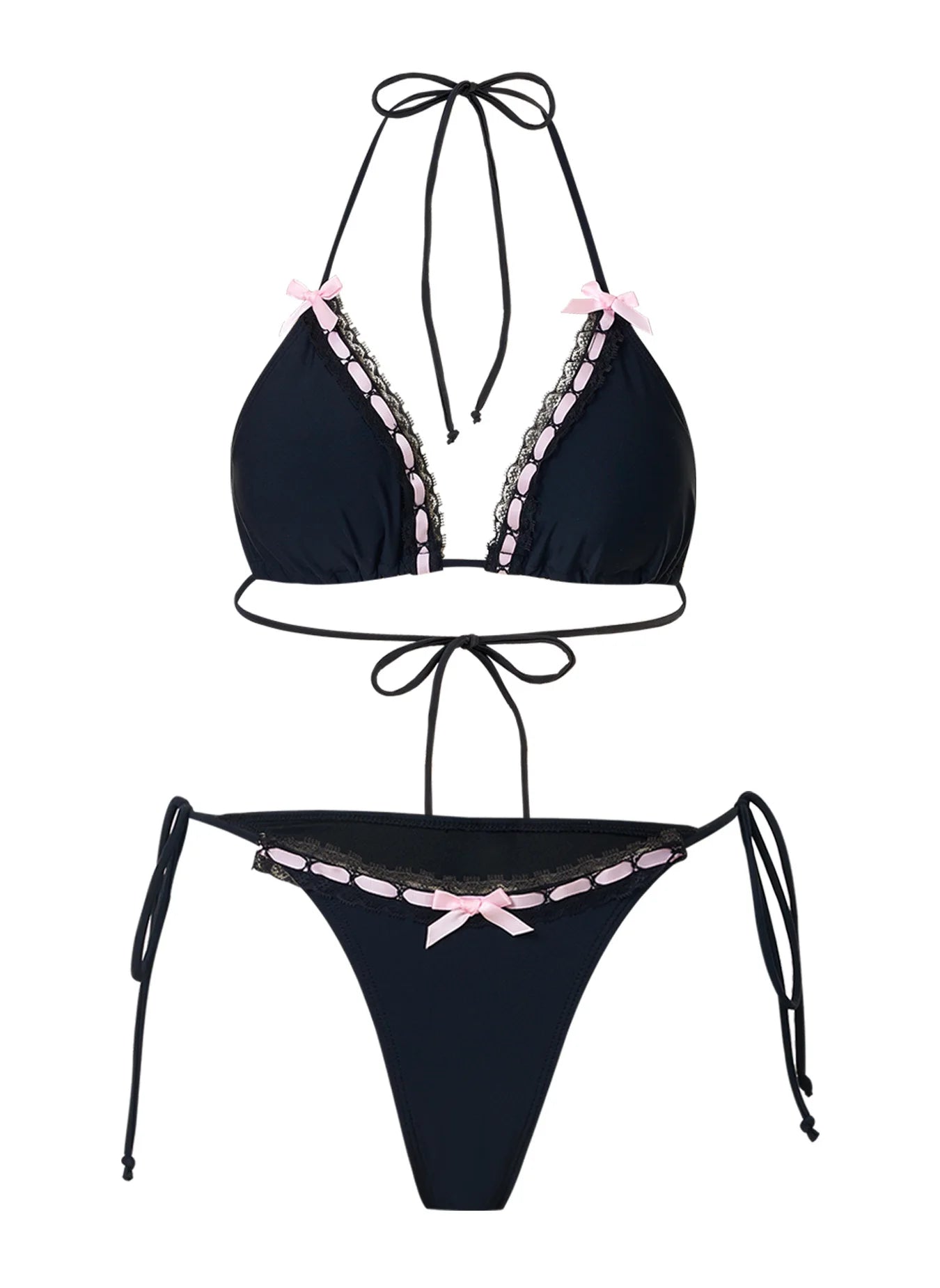 European and American Women's Separate Lace Trim Sexy Tie Bow Bikini