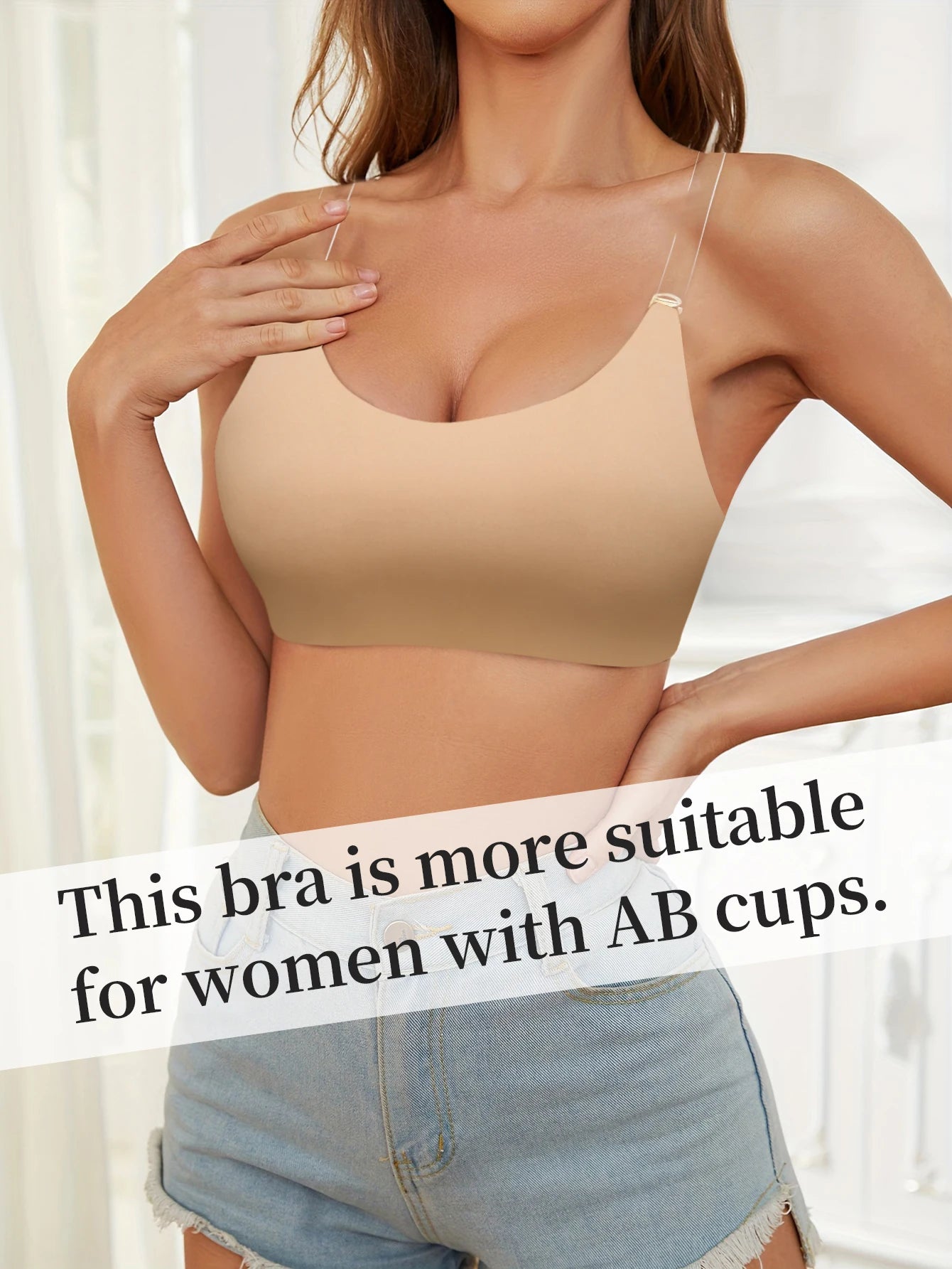 Unlined Backless Bra with Transparent Straps Women Wireless Seamless Everyday Brassiere U-shaped Back Lingerie Inner Wear
