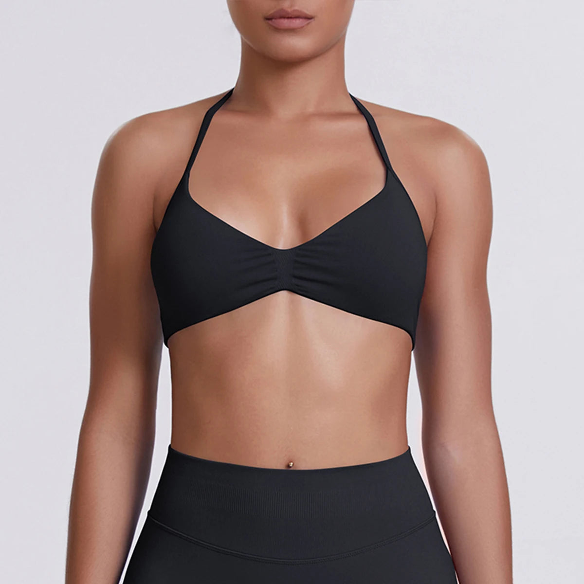 Sport Bra Strappy Bra Top Women High Support Thin Strap Halter Sport Seamless Bras Scrunch Workout Yoga Tank