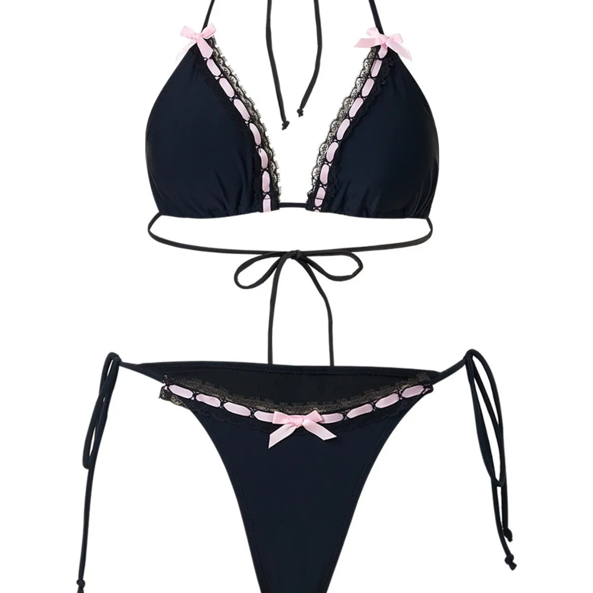 European and American Women's Separate Lace Trim Sexy Tie Bow Bikini