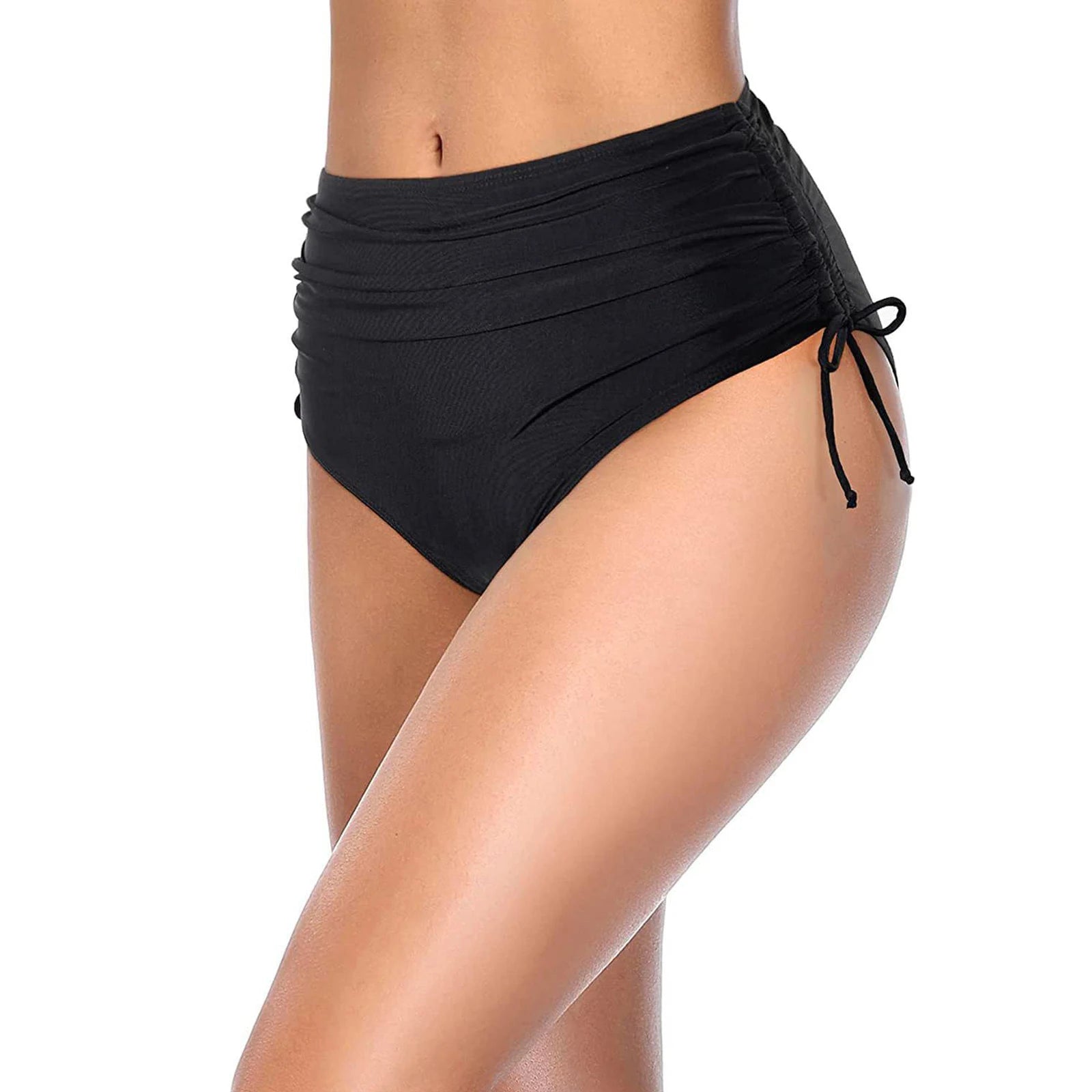 Basic Tight Swimming Bottoms for Female Solid Color High Waist Full Coverage Bikini Split Swimsuit Briefs Beach Drawstring Trunk