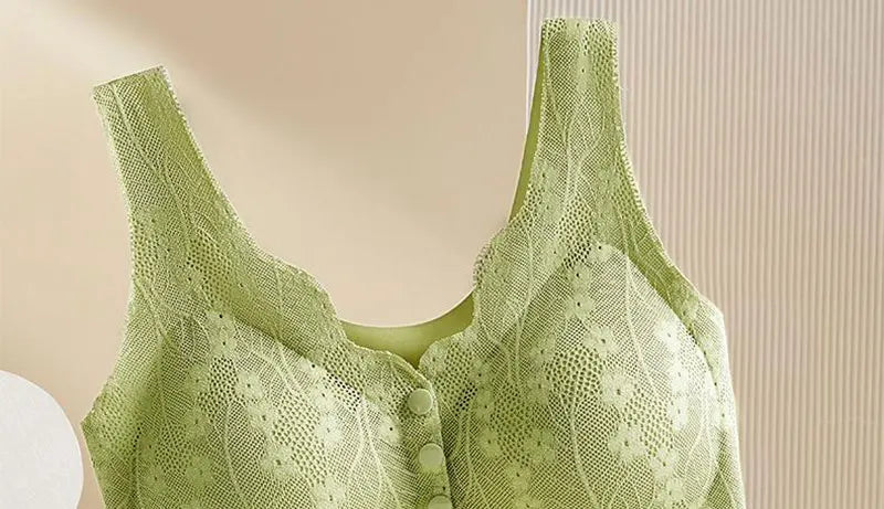 Mom's underwear, middle-aged and elderly women's bras, seamless front open button vest style, oversized summer thin new bra